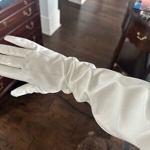 Megan Fabulous Glossy White Long Patent Gloves- Small/ Medium